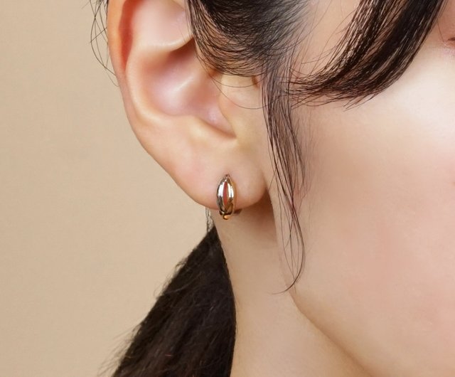 14K/10Kゴールド クロスフープピアス (小) (ホワイトゴールド/イエロー