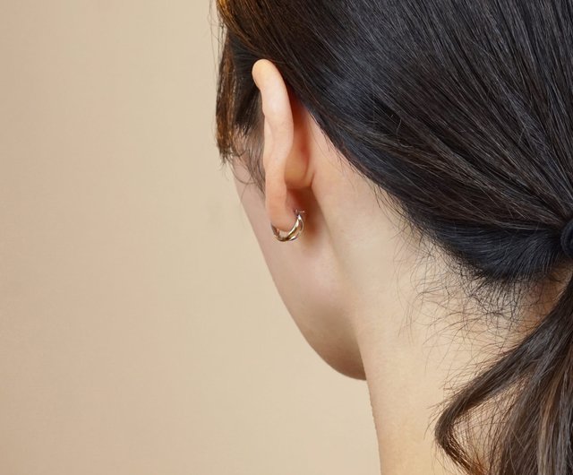 14K/10Kゴールド クロスフープピアス (小) (ホワイトゴールド/イエロー