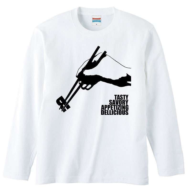ロングスリーブTシャツ / Tasty 箸 - Tシャツ メンズ - コットン・麻 ホワイト