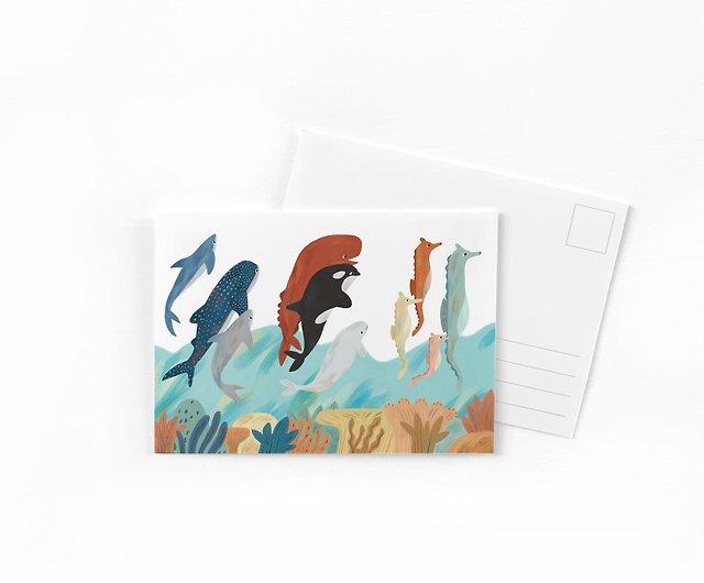 イラストレーターのポストカード 海洋生物の楽しみ2 ショップ Isle Research Station カード はがき Pinkoi