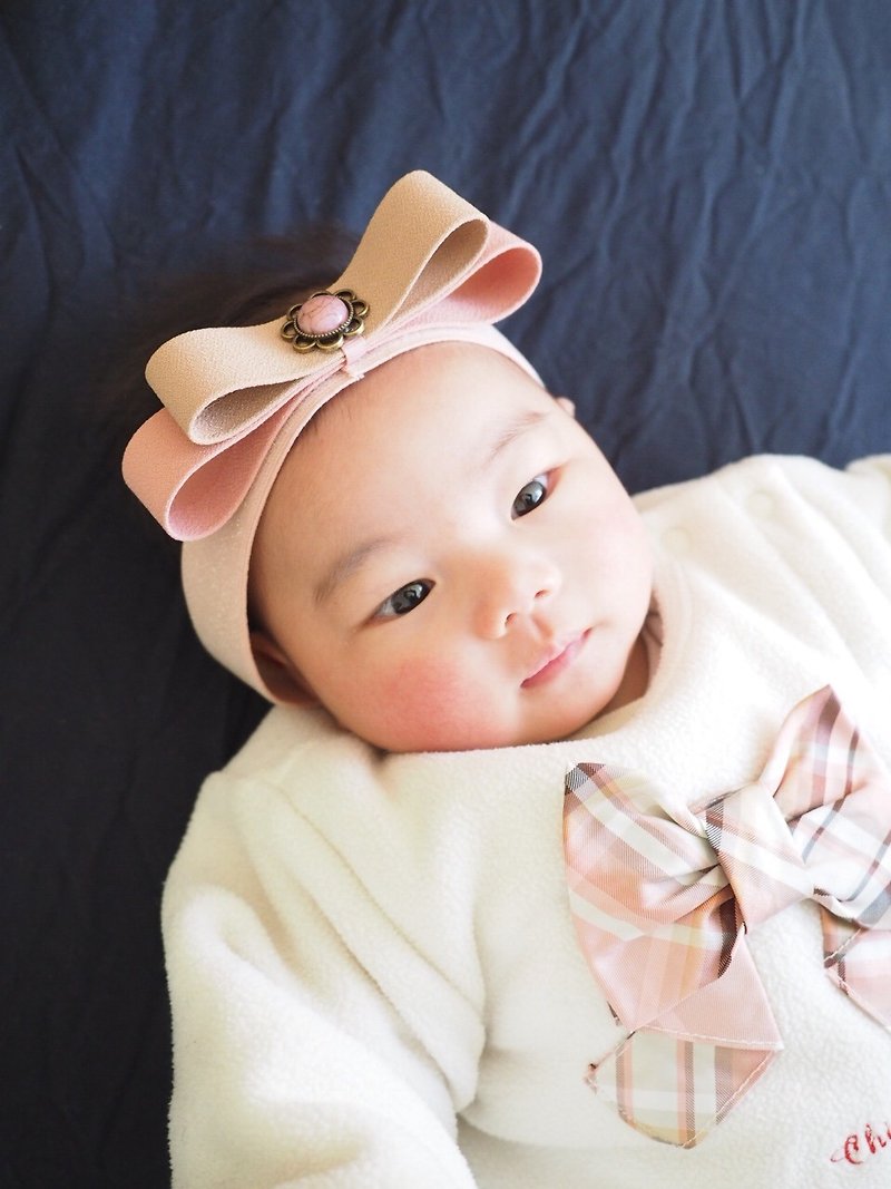 手作嬰兒女童粉紅色蝴蝶結彈性髮帶 - 圍兜/口水巾 - 其他材質 粉紅色