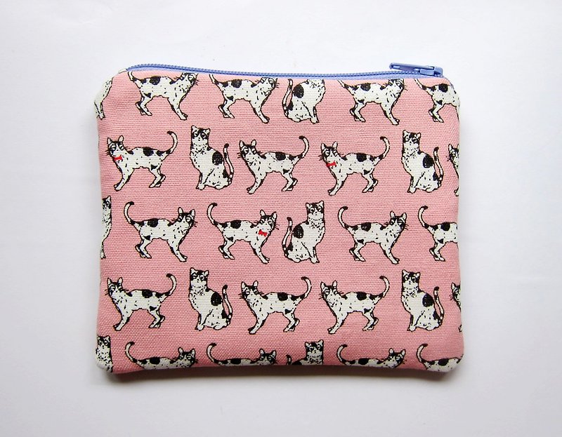 Zipper bag / purse / mobile phone sets foundation cat - Coin Purses - Cotton & Hemp Pink