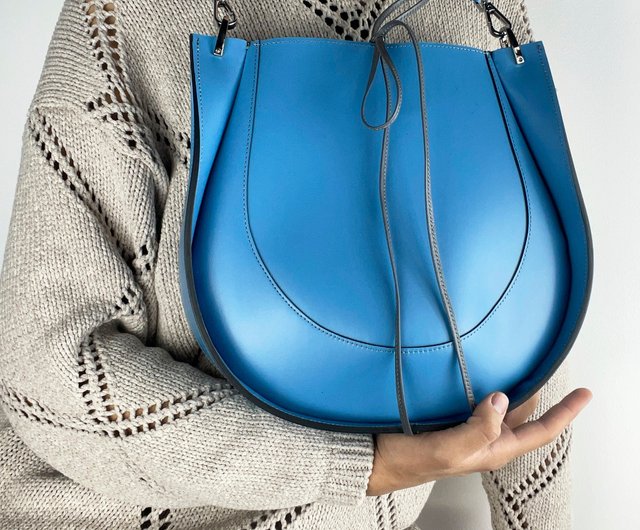 Large Leather Bag, Crossbody Bag, Blue Saddle Bag Woman, Unique