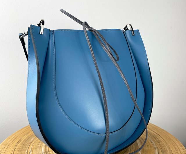 Large Leather Bag, Crossbody Bag, Blue Saddle Bag Woman, Unique