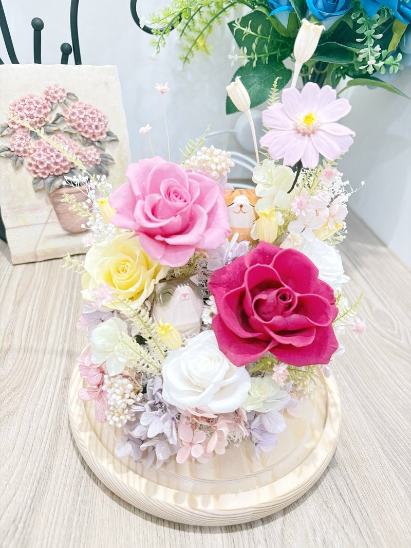 永生花園貓玻璃盅 - 乾燥花/永生花 - 植物．花 多色