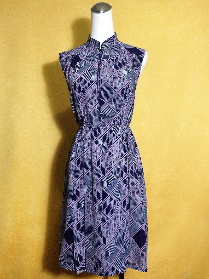 Ping-pong vintage [vintage dress / geometric plaid collar vintage sleeveless dress] abroad back VINTAGE - One Piece Dresses - Polyester Blue