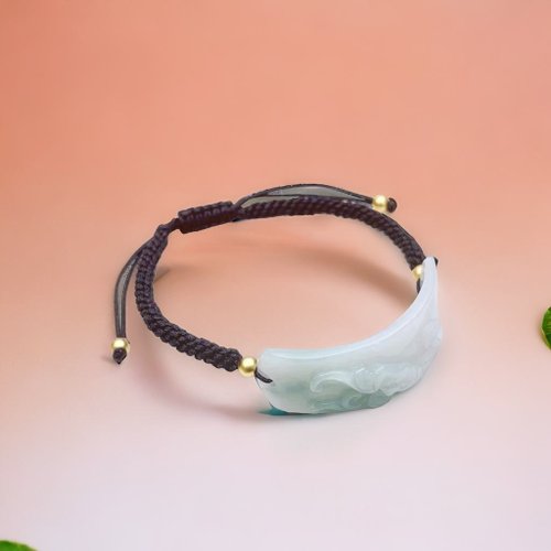 瓔珞珠寶盒 E.L.Jewelry Box 冰飄綠雕花手牌編織手鍊 | 天然緬甸翡翠A貨 | 送禮