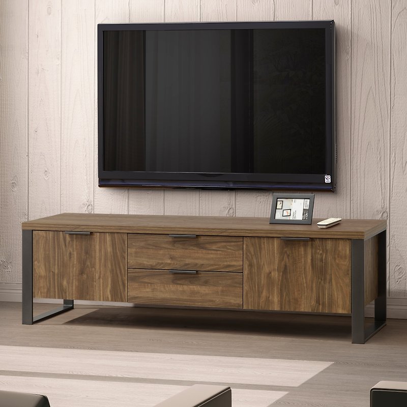 5-foot two-door two-drawer TV cabinet classic walnut color (Yabode) home decoration - โต๊ะวางทีวี - ไม้ สีนำ้ตาล
