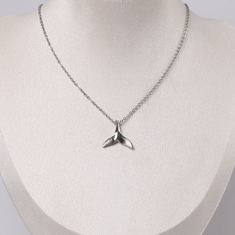 Whale Tail Necklace - Style C, Mirror & Brush Double-Sided, Original Color, 316L Stainless Steel, Hypoallergenic, S040 - Necklaces - Stainless Steel Silver