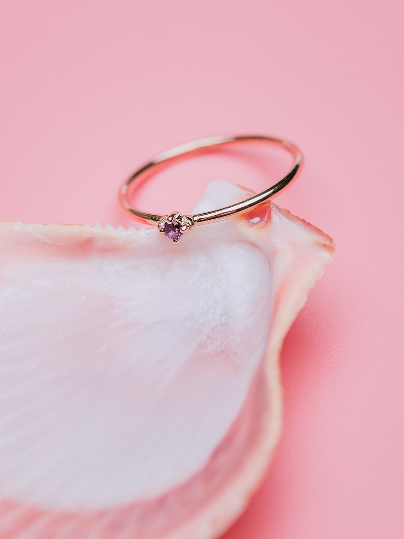 14K Rose Gold Gemstone Simple Ring Fresh Gold Jewelry Women's Ring Valentine's Day Gift - แหวนคู่ - โรสโกลด์ สีม่วง