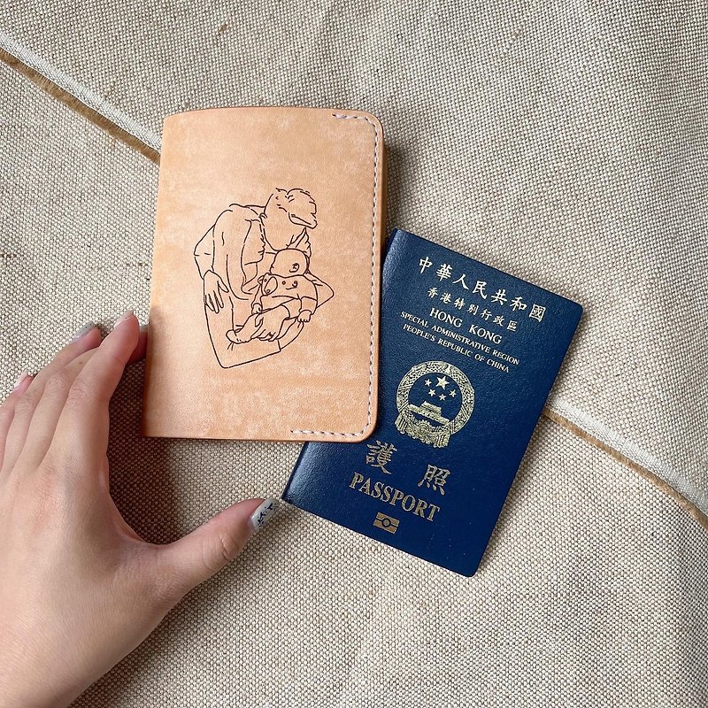 [Customized] Lion Rock Passport Leather Case/Portrait Painting Passport Book/Yan Sihua - Passport Holders & Cases - Genuine Leather Brown