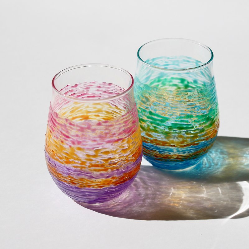 Painted Rainbow Multi Color Glass Couple Cup Set - Other - Glass Multicolor