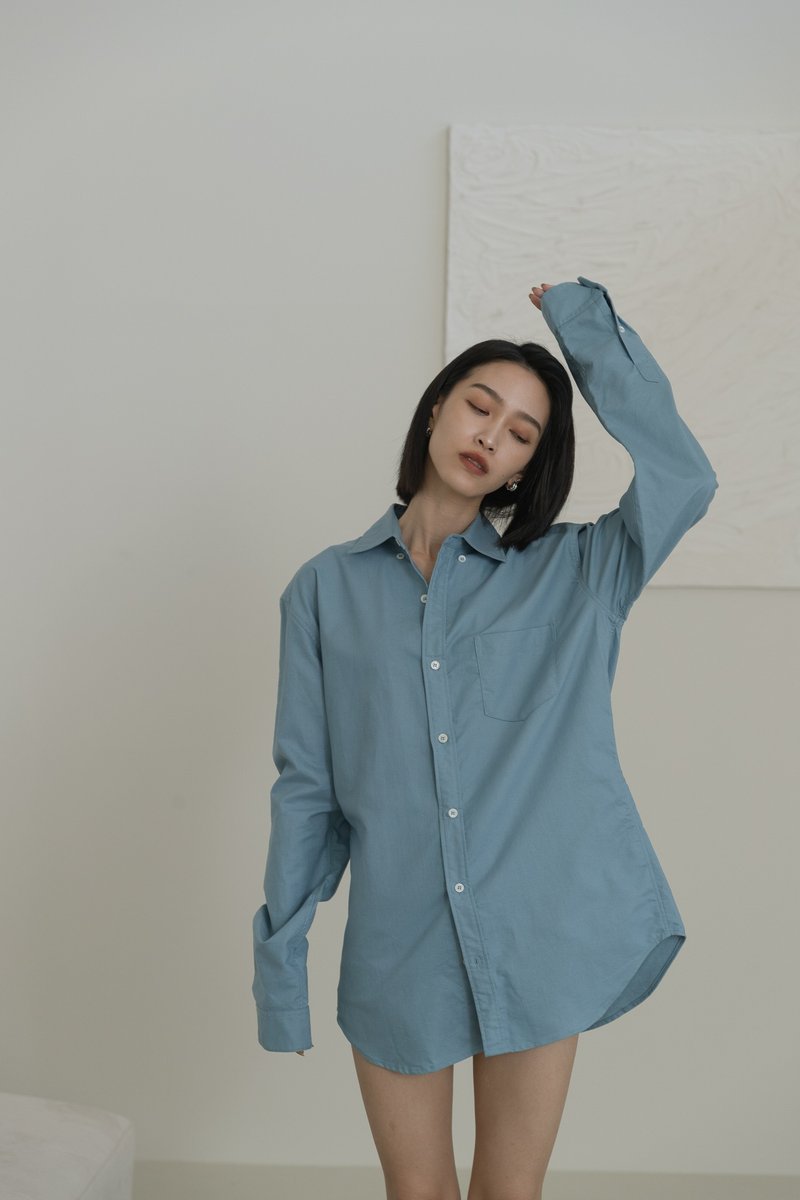 【品牌原創】Paris Lady 純棉硬挺 俐落素襯衫 天空藍 - 女襯衫 - 棉．麻 藍色