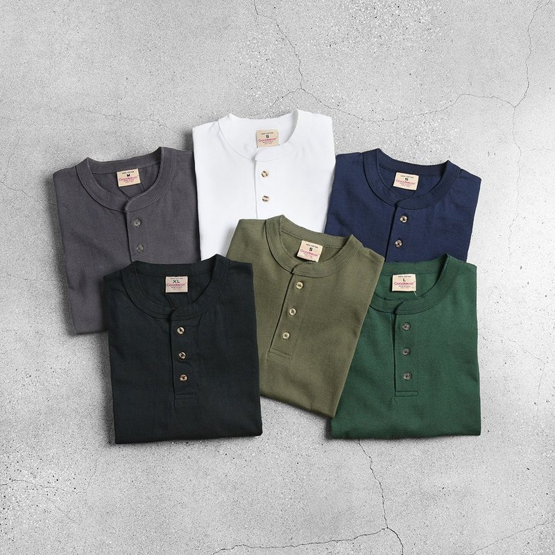 GOODWEAR 美製亨利領短Tee 7oz / 亨利領素T、棉T推薦、古著上衣 - 帽T/大學T - 棉．麻 多色