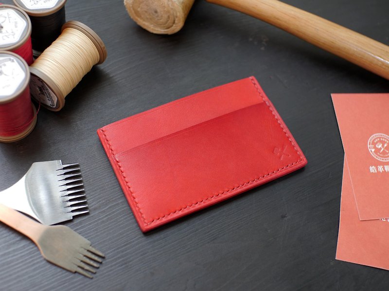 [Christmas Offer] Genuine Leather Simple Business Card Holder-Chili Red [Carved Leather in Fulie District] - ที่เก็บนามบัตร - หนังแท้ สีแดง