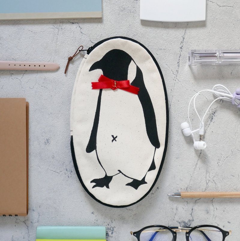 Penguin Pouch - กระเป๋าเครื่องสำอาง - ผ้าฝ้าย/ผ้าลินิน ขาว