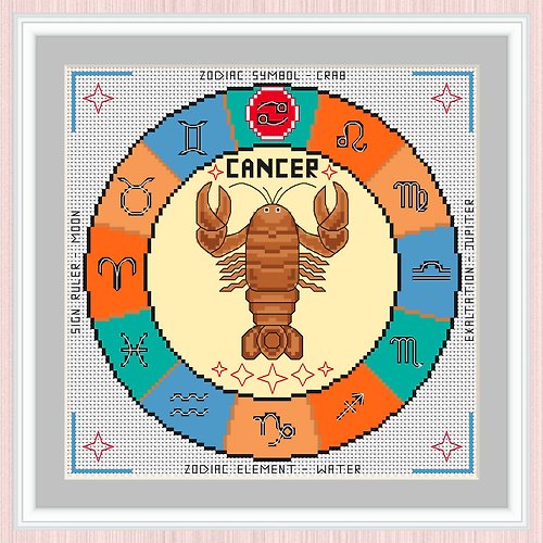 LarisaStitch Cancer Cross Stitch Pattern | Cancer Zodiac Sign | Sign Of Cancer | 十字繡圖案