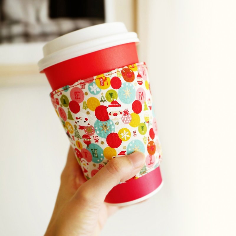 聖誕節限定款 / 手工環保咖啡杯套 / Christmas系列 - 杯袋/飲料提袋 - 棉．麻 紅色