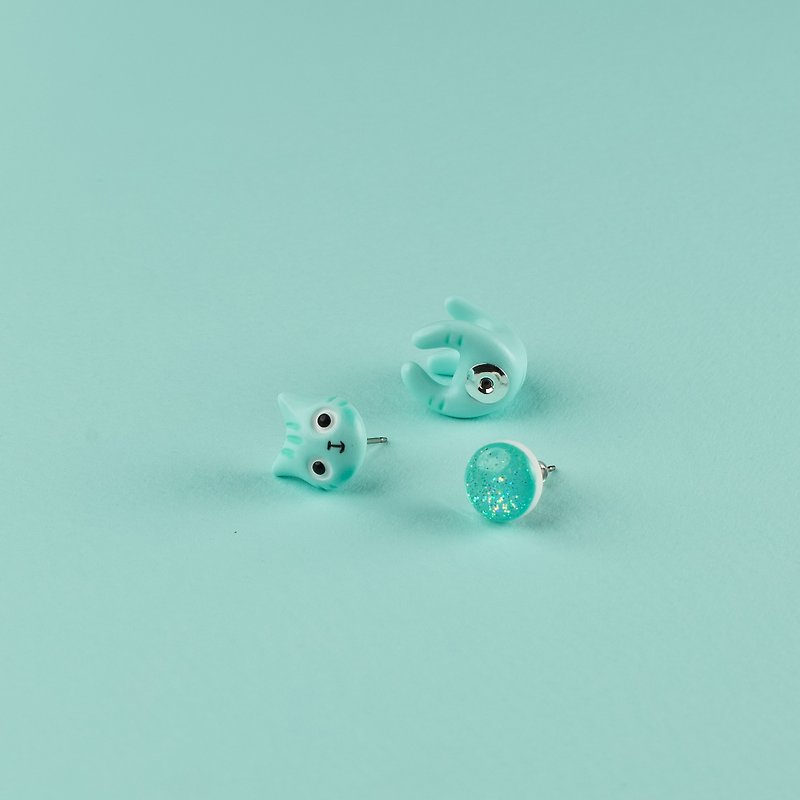 Mint Polymer Clay Earrings -  Spring Cat Earrings - ต่างหู - ดินเหนียว หลากหลายสี