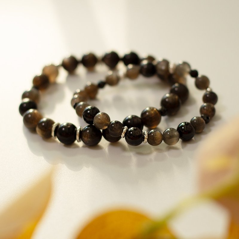 Late Autumn Couple Series-8mm Black Backbone Stone Bracelet - Bracelets - Crystal 