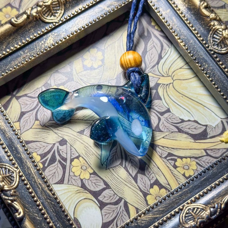 Glass killer whale space pendant 20241101 - Necklaces - Glass Blue