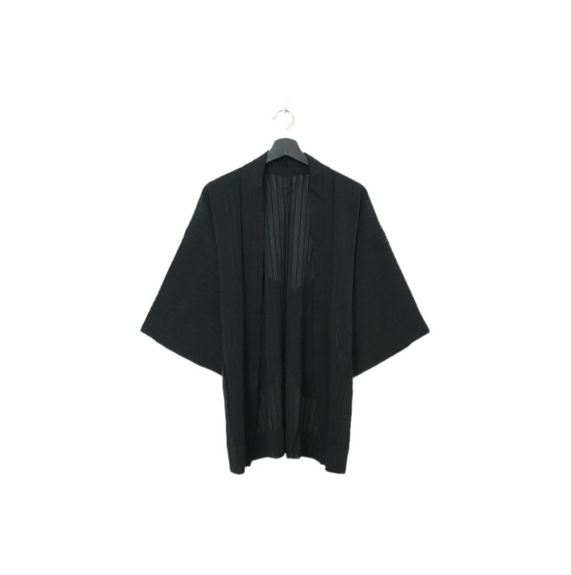 Back to Green-日本透膚羽織 粗細線條交縱 tf-31/vintage kimono - 女大衣/外套 - 絲．絹 