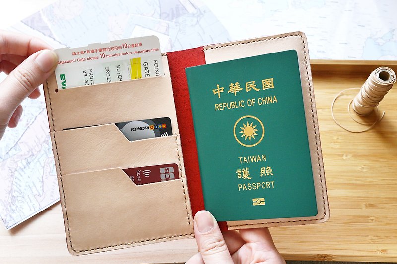 護照套 義大利牛皮手作 酒紅色 多色可選 免費刻字包裝 - 護照套 - 真皮 紅色