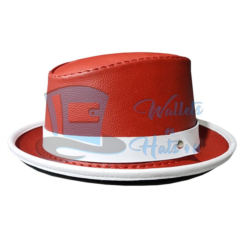 Santa Themed Red & White Leather Fedora Hat - 帽子 - 真皮 紅色