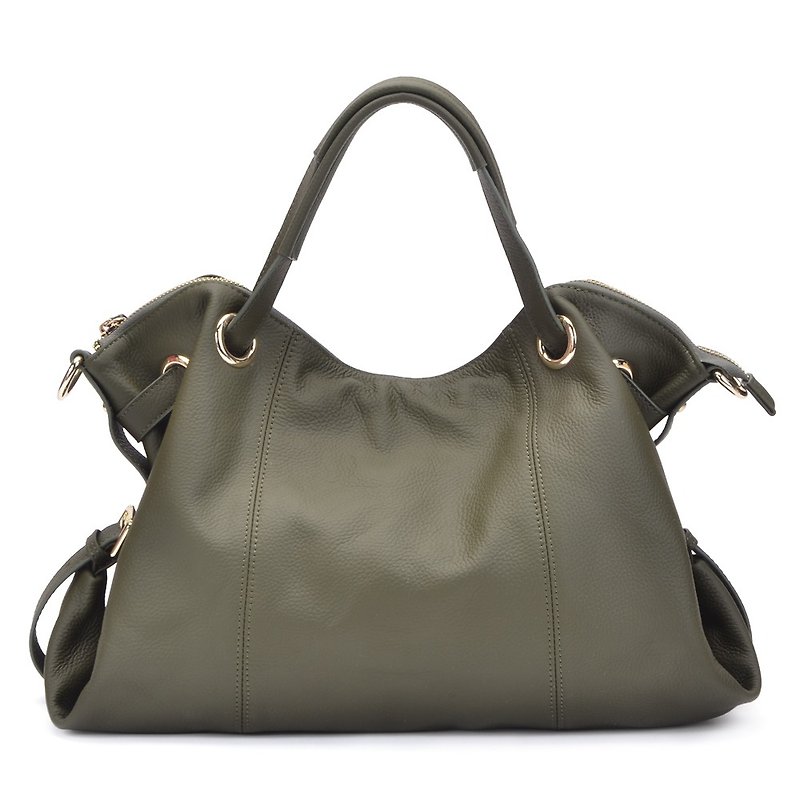 La Poche Secrete: Girl smiling will air bag _ rate _ dark green leather bag portable shoulder _1912N - Messenger Bags & Sling Bags - Genuine Leather Green
