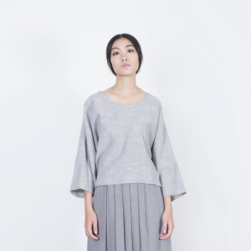 Black and white cut 16AW hoarfrost wide top - Women's Tops - Cotton & Hemp Gray