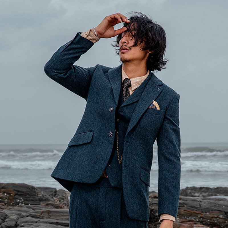 SOARIN羊毛平駁領純色商務西裝外套(213XZ420) - 男夾克/外套 - 羊毛 藍色