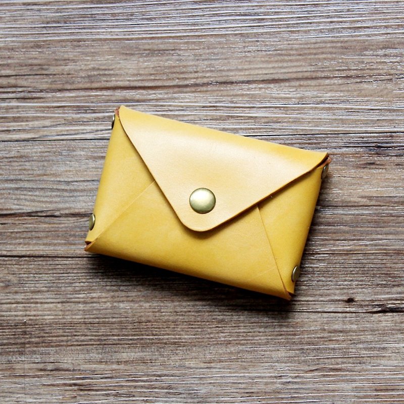 Rugao original yellow tea 10*7cm large-capacity handmade leather card case first layer of leather business card holder card holder card wallet small wallet wallet purse exchange gift wedding gift lover gift birthday gift customized gift - กระเป๋าใส่เหรียญ - หนังแท้ สีเหลือง