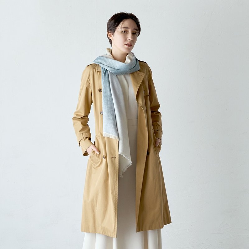 絣染漸層絲質圍巾-綠X白(數量有限 售完為止) - 絲巾 - 絲．絹 綠色