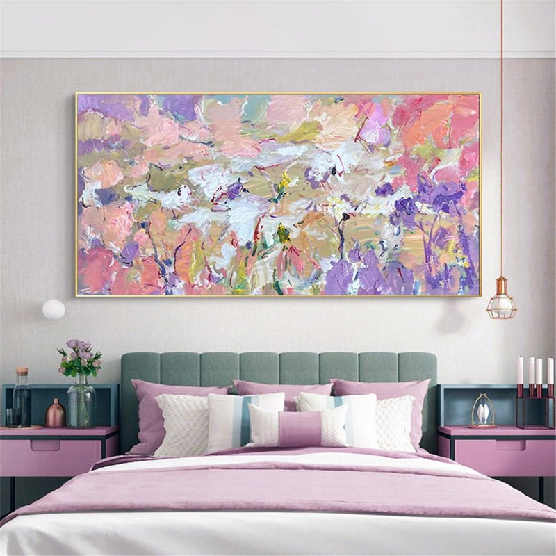 桃花秀  油畫/抽象/原創商品/裝飾畫/掛畫客廳餐廳手繪肌理畫 - 海報/掛畫/掛布 - 亞麻 