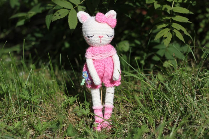 Crochet cat white, Crochet cat Stuffed, toy knitted cat, Big soft cat - 寶寶/兒童玩具/玩偶 - 羊毛 