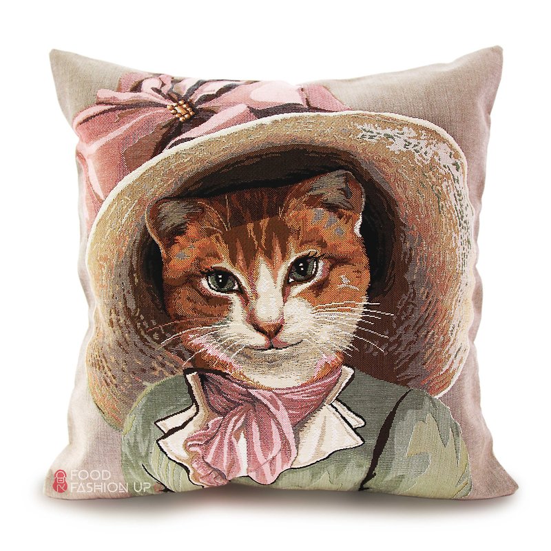 美しさの猫時代の2匹の独占限定版_リボンヨーロピアンセンテニアルクラフトジャガード枕かわいい刺繍 - 枕・クッション - コットン・麻 