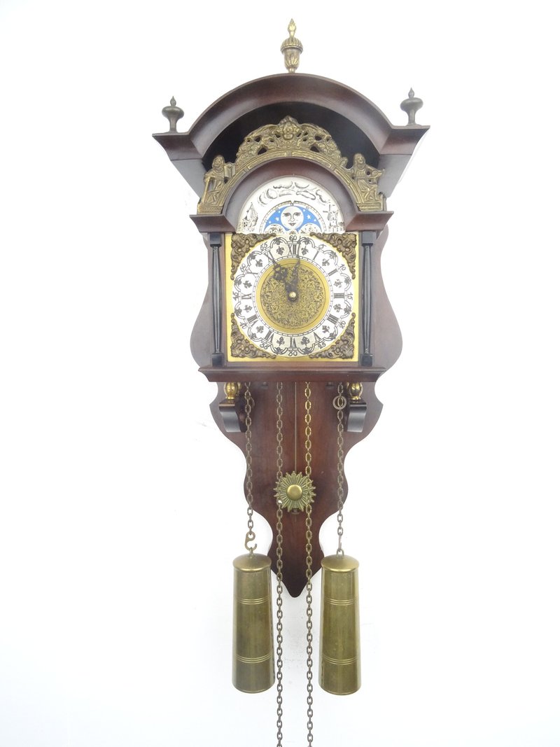 Antique Vintage Dutch Wall Clock Warmink Wuba Sallander Moonphase 8 day - นาฬิกา - ไม้ สีนำ้ตาล