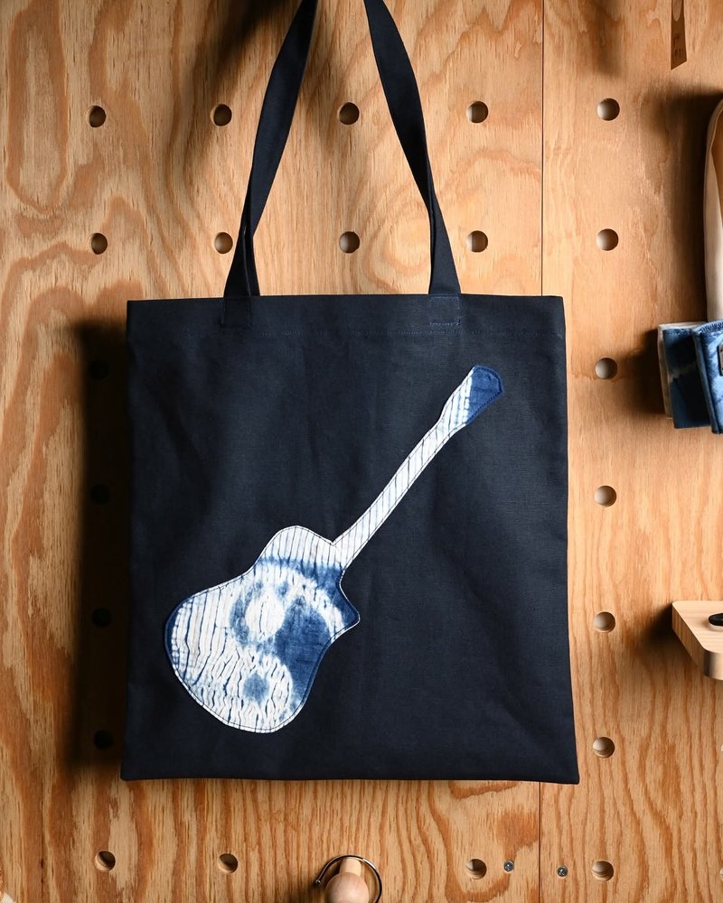 Indigo dye tote bag/handbag-guitar - Handbags & Totes - Cotton & Hemp Black