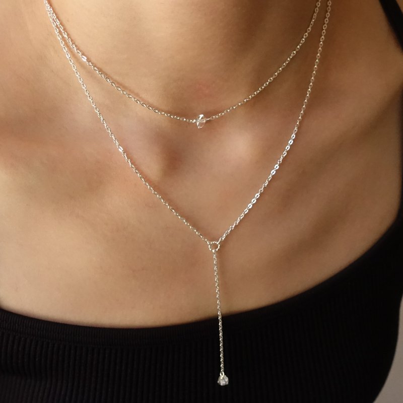 Elin Herkimon Diamond Crystal Pendant Necklace 925 Sterling Silver/Titanium Steel Chain Length Adjustment/Gift - Necklaces - Crystal Transparent