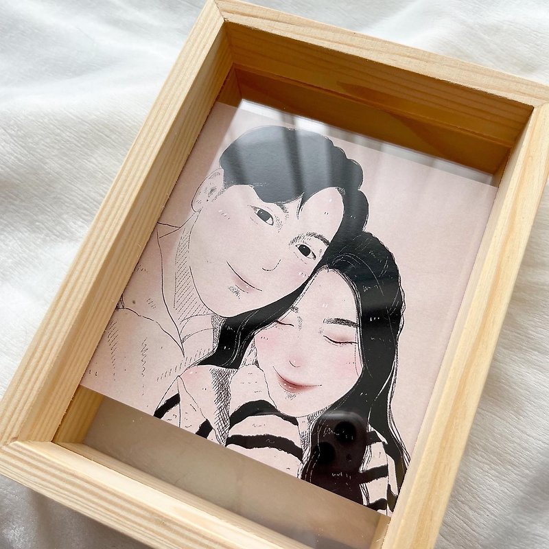 [Hand-painted couple] Customized card with black and white lines and face-painted couple painting photo frame - Customized Portraits - Paper White