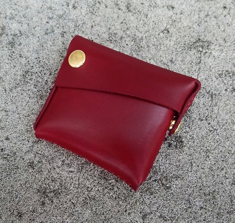 Palm 2.0-Dark red vegetable tanned leather square coin purse - Coin Purses - Genuine Leather Red