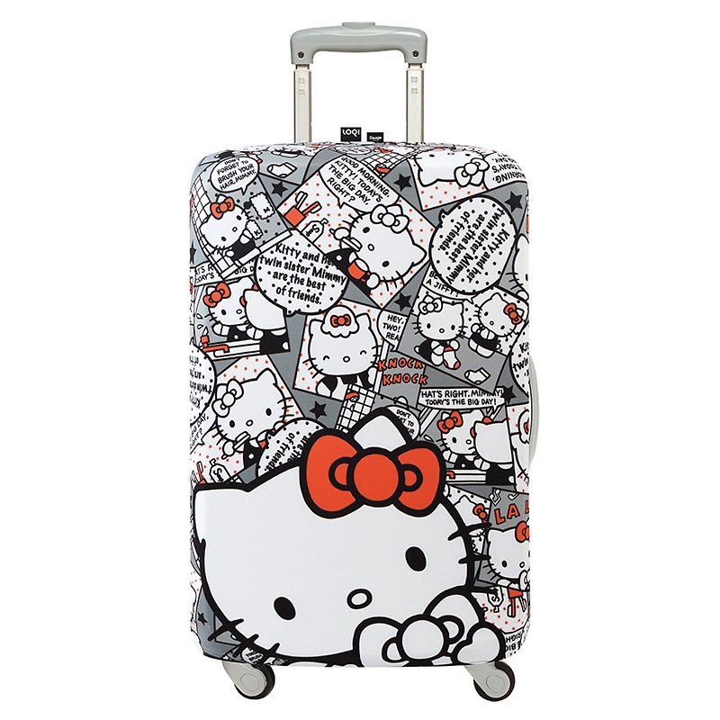 LOQI luggage jacket / KITTY cartoon gray 【L】 - กระเป๋าเดินทาง/ผ้าคลุม - เส้นใยสังเคราะห์ สีเทา