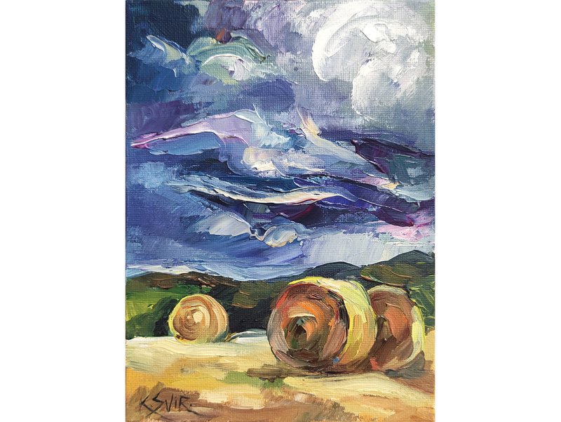 Farm Painting Texas Original Art Skyline Painting Impasto Wall Art Small Artwork - 海報/掛畫/掛布 - 其他材質 多色
