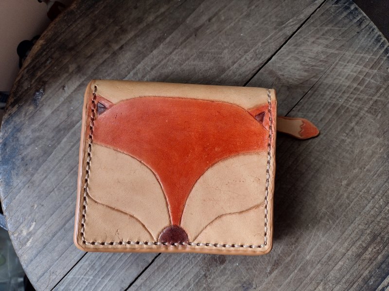 Cute little fox retro yellow pure leather wallet-can make other animals - กระเป๋าสตางค์ - หนังแท้ สีส้ม