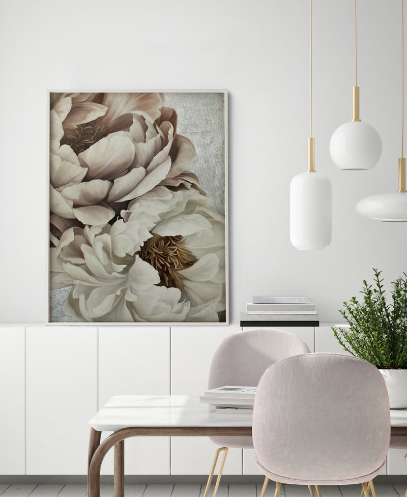 Peony Painting |Large flower painting |White flower painting | Silk Flowers 2 - 壁貼/牆壁裝飾 - 棉．麻 粉紅色