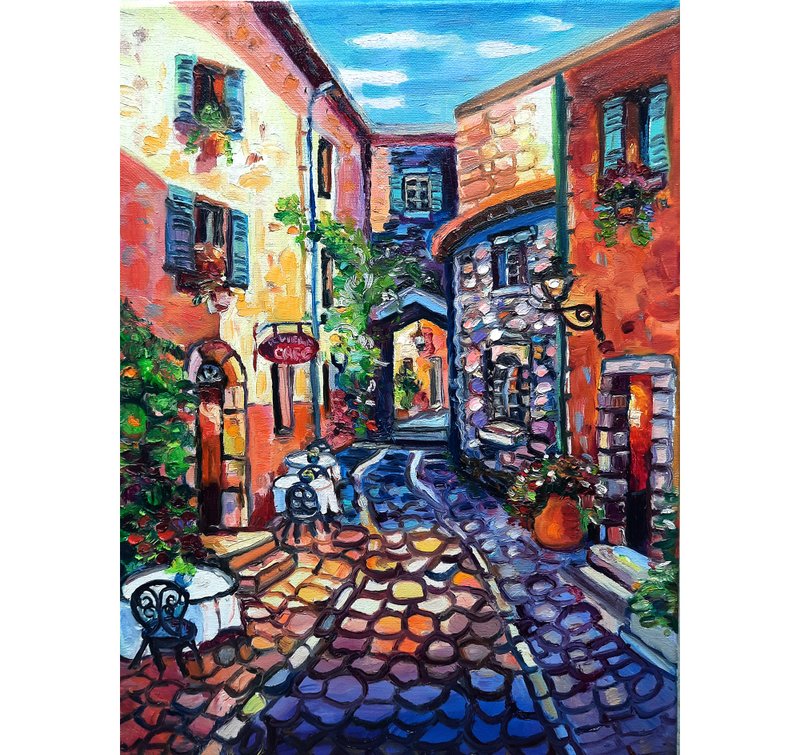City  Painting  Italy Art Original Art  Oil Painting  Oil On Canvas - 壁貼/牆壁裝飾 - 其他材質 紫色