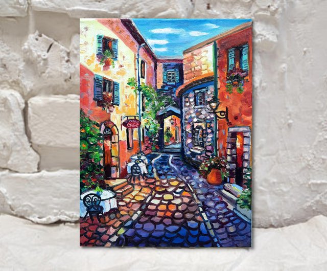 都市絵画イタリアアートオリジナルアート油絵キャンバスに油絵