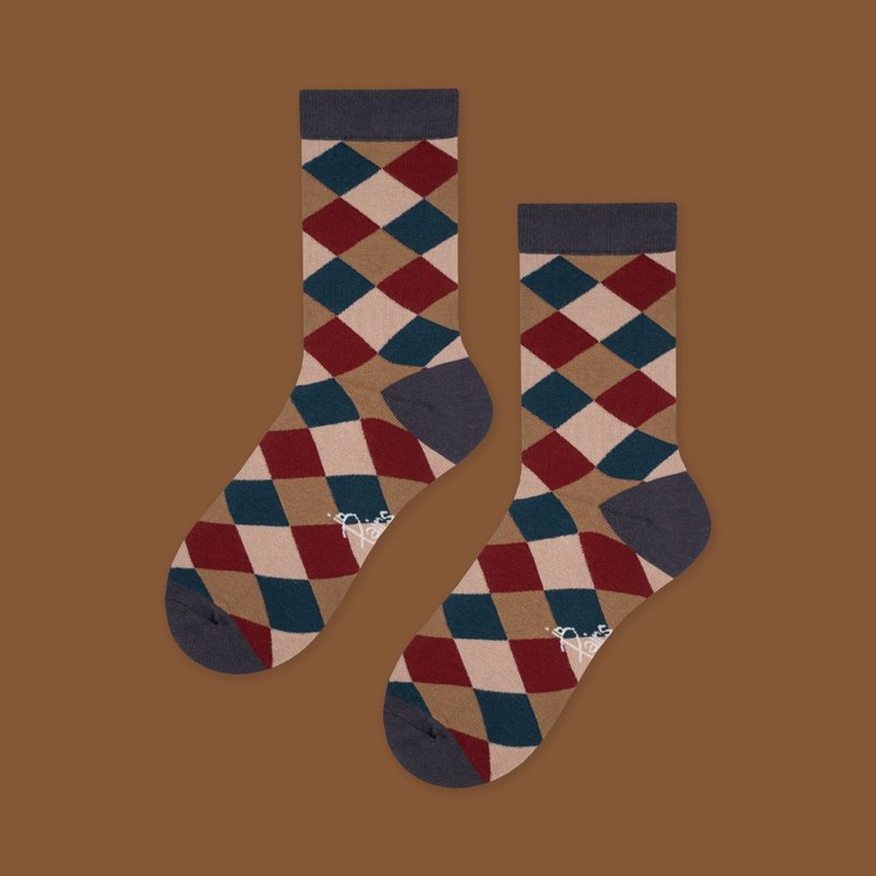 in Pairs | 菱格中筒襪-灰 - 襪子 - 棉．麻 多色