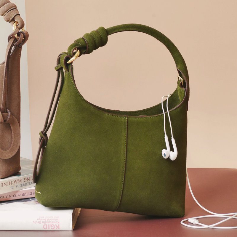 Onyx Shoulder Bag 腋下包 - Olive Green Suede Leather 絨面革 - 手提包/手提袋 - 真皮 綠色