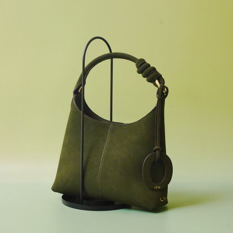Onyx Shoulder Bag - Olive Green Suede Leather - Handbags & Totes - Genuine Leather Green